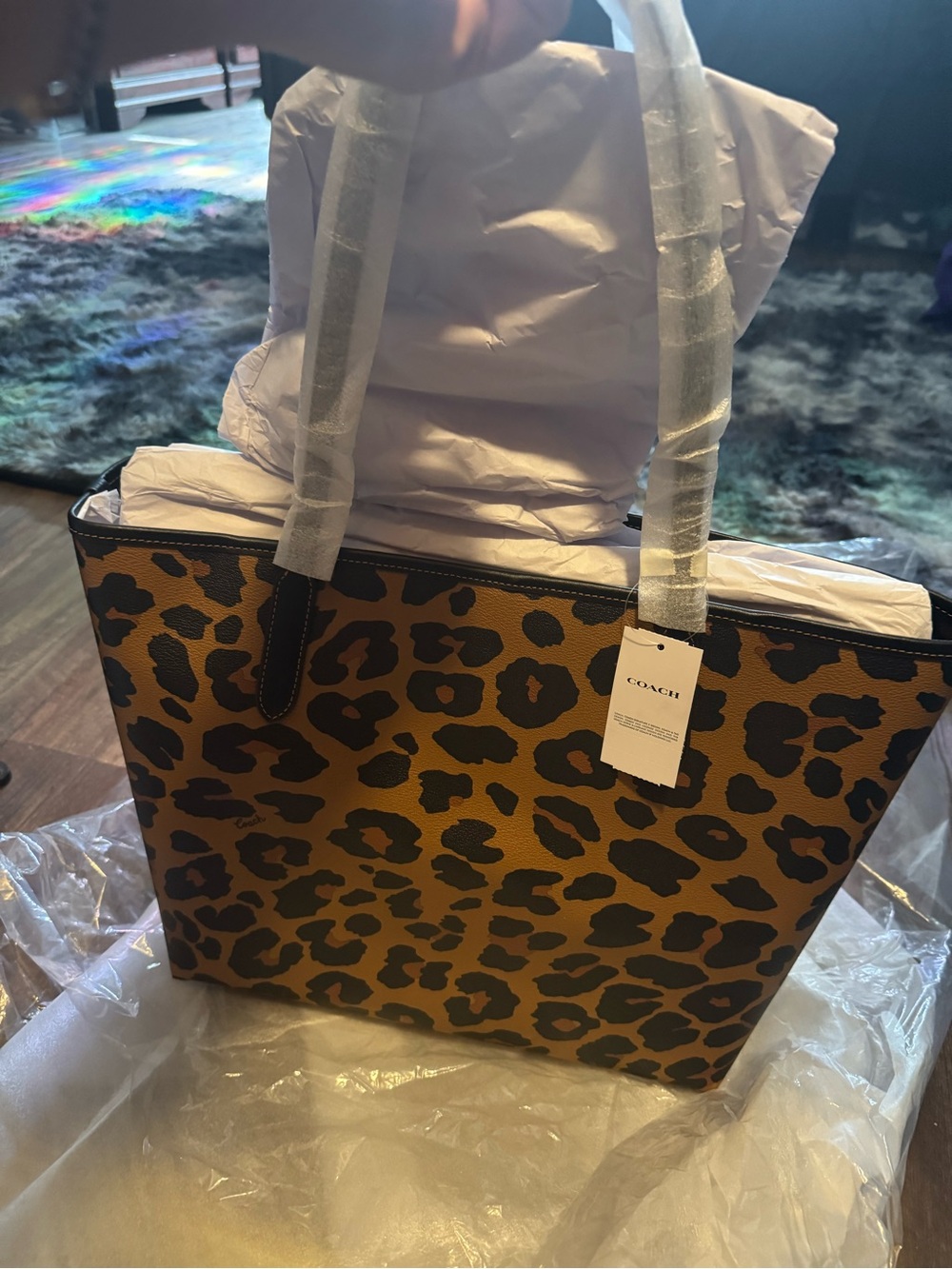 Coach Leopard-Print City Tote Bag - Tan & Black - Picture 3 of 5